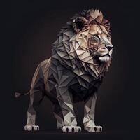 generativo ai ilustración de creativo de león hecho de vistoso geométrico formas en antecedentes. líder, coraje, fuerte y corajudo, majestuoso león foto