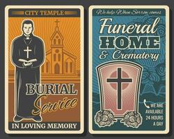 funeral o entierro Servicio retro carteles vector