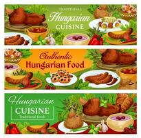 Hungary cuisine vector food, dishes banners set