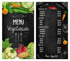 Vegetable salads chalkboard sketch menu vegetarian vector