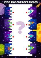 Correct pieces game with spaceships. Match halves vector