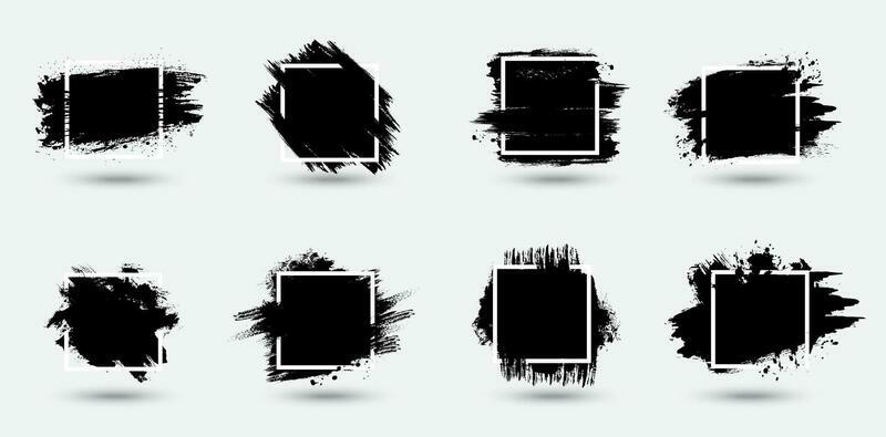 Grunge frames, black paint brushstrokes background