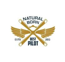 Pilots crew heraldic icon, wings and propeller vector