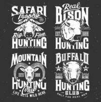 camiseta impresión con montaña cabra, búfalo y bisonte vector