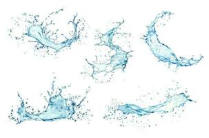 Transparent blue water wave splashes with drops vector