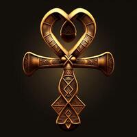 Ancient golden ankh symbol isolated on dark background. Illustration of an Egyptian cross in digital form. The ancient Egyptians used the Ankh as a symbol for eternal life. photo