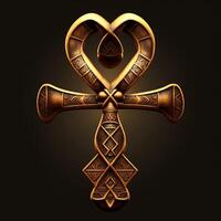 Ancient golden ankh symbol isolated on dark background. Illustration of an Egyptian cross in digital form. The ancient Egyptians used the Ankh as a symbol for eternal life. photo