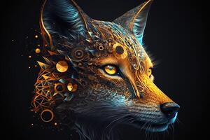 Fantasy Raster Image of Fox Face with Golden Spot, Animal face in the depths of galaxies and stars fox photo