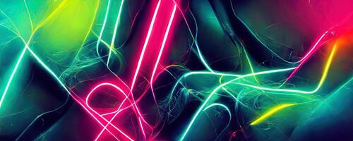 illustration of gaming background abstract, cyberpunk style of gamer wallpaper, neon glow light of sci-fi. Glowing iridescent neon lights for both light and dark backgrounds. photo