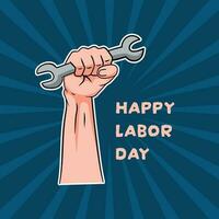 Happy Labour Day Background. Hand holding a wrench. vector