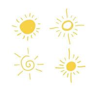 Yellow doodle sun isolated on white background vector