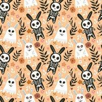 Skeleton hares, ghost hares. Seamless pattern, vector illustration. halloween holiday