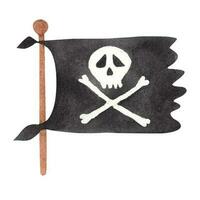 Pirate flag isolated on white background, watercolor illustration vector