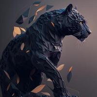 illustration of creative of black panther made of colorful geometric shapes on background. Leader, courage, strong and brave, majestic black panther. photo