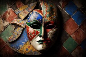 Illustration, multicolored carnival mask party inspired in ancient venetian dominos photo
