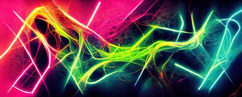 illustration of gaming background abstract, cyberpunk style of gamer wallpaper, neon glow light of sci-fi. Glowing iridescent neon lights for both light and dark backgrounds. photo