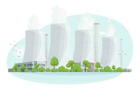 Nuclear power plant. Production of atomic energy. Isolated vector illustration on white background.