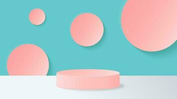 3D Podium Display Product in Floor with Pink Tosca Wall Texture Background vector