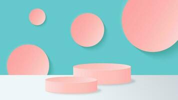 3D Podium Display Product in Floor with Pink Tosca Wall Texture Background vector