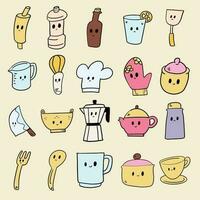 The  Kitchenware cartoon style bundle set vector image