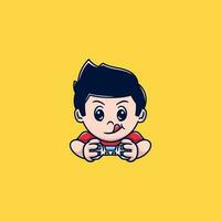 cute boy playing game cartoon 2 vector