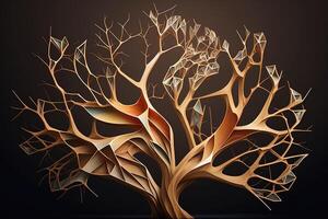 Abstract intricate intertwined wood branches created with technology. Enchanted fairytale with intertwined tree silhouettes. photo