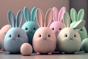 Bunny cute pastel colored easter eggs . Spring concept Easter eggs with cute rabbit inside egg. photo