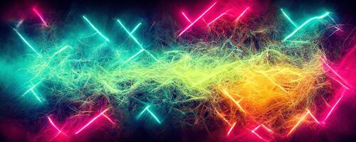 illustration of gaming background abstract, cyberpunk style of gamer wallpaper, neon glow light of sci-fi. Glowing iridescent neon lights for both light and dark backgrounds. photo