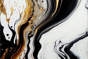 Marble ink abstract art from exquisite original painting for abstract background, color white, gold, black. Painting was painted on high quality paper texture to create smooth background photo