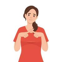 Shy Nervous Girl is Pointing Fingers Together Concept Card Character vector