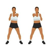 Young woman doing punching exercises. Fitness woman working on martial arts punches at a gym. vector