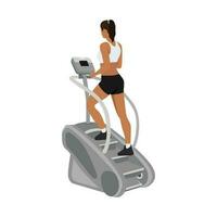 Woman character doing Cardio, stair master exercise. flat vector illustration