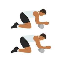 Man doing foam roller forearm stretch exercise. vector