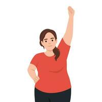 Fat woman doing sport. Weight loss program, plus size girl vector