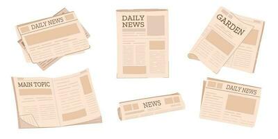 Set of newspapers isolated on white background. Modern news publications. Newspapers folded in half, open newspaper. vector