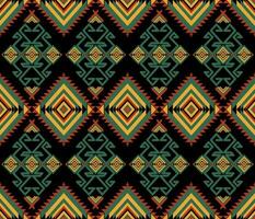 Ethnic folk geometric seamless pattern in red, green and yellow vector illustration design for fabric, mat, carpet, scarf, wrapping paper, tile and more