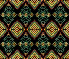 Ethnic folk geometric seamless pattern in red, green and yellow vector illustration design for fabric, mat, carpet, scarf, wrapping paper, tile and more