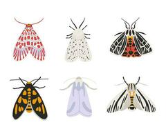 Hand drawn colorful moths vector set. Collection with beautiful butterflies