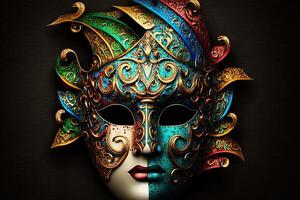 Illustration, multicolored carnival mask party inspired in ancient venetian dominos photo