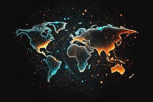 Global map of the world, the earth communication technologies with internet effect. Futuristic modern photo