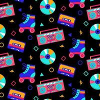 Colorful trendy seamless pattern with 80s-90s elements on black background. vector