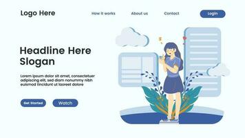 Landing page female character flat design. Vector Illustration