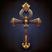 Ancient golden ankh symbol isolated on dark background. Illustration of an Egyptian cross in digital form. The ancient Egyptians used the Ankh as a symbol for eternal life. photo