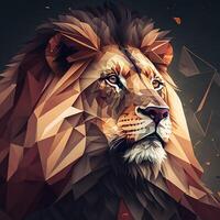 illustration of creative of lion made of colorful geometric shapes on background. Leader, courage, strong and brave, majestic lion photo