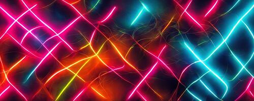 illustration of gaming background abstract, cyberpunk style of gamer wallpaper, neon glow light of sci-fi. Glowing iridescent neon lights for both light and dark backgrounds. photo