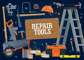 Construction DIY tools equipment, building repair vector