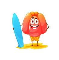 Cartoon funny pudding character with surfboard vector