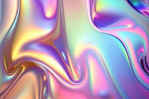 Holographic liquid background. Holograph color texture with foil effect. Halographic iridescent backdrop. Pearlescent gradient for design prints. Rainbow metal. photo