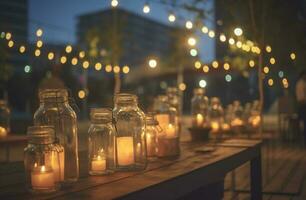 Abstract Blurred image of Night Festival in garden with bokeh for background usage. Concept of vintage tones photo