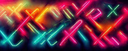 illustration of gaming background abstract, cyberpunk style of gamer wallpaper, neon glow light of sci-fi. Glowing iridescent neon lights for both light and dark backgrounds. photo